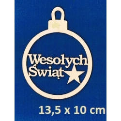 SKLEJKA #3mm Wesołych Świąt  bombka 10x13,5cm  z gwiazdką i zawieszką